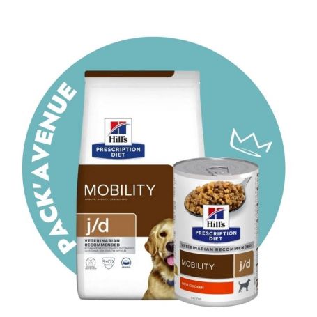 Pack'Avenue Hill's Prescription Diet J/D Mobility Croquettes pour Chien au Poulet 12kg avec 12 boîtes