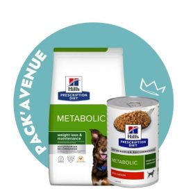 Pack'Avenue Hill's Prescription Diet Metabolic Croquettes pour Chien au Poulet 4kg avec 12 boîtes