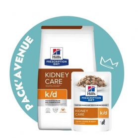 Pack'Avenue Hill's Prescription Diet K/D Kidney Croquettes pour Chat au Poulet 8 kg avec 12 sachets