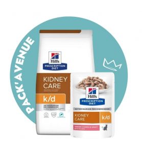 Pack'Avenue Hill's Prescription Diet K/D Kidney Croquettes pour Chat au Thon 3 kg avec 12 sachets saumon