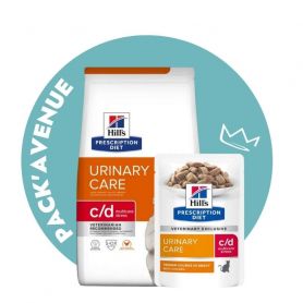 Pack'Avenue Hill's Prescription Diet C/D Urinary Stress Croquettes pour Chat au Poulet 8 kg avec 12 sachets