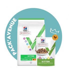 Pack'Avenue Hill's Vet Essentials Chat Kitten Croquettes au Poulet sac 3 kg avec 12 sachets