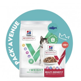 Pack'Avenue Hill's Vet Essentials Chat Multi-Benefit + Weight Young Adult Thon sac 3 kg avec 12 sachets