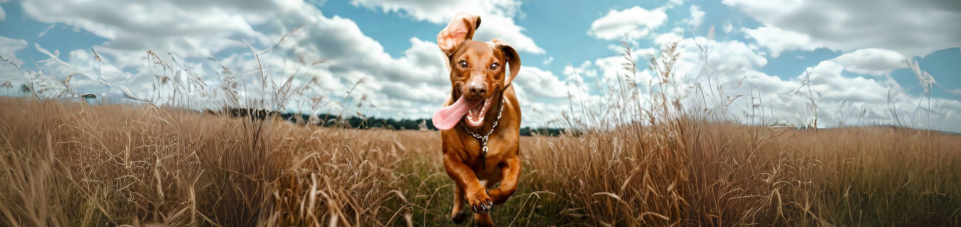 Chien qui court dans un champ