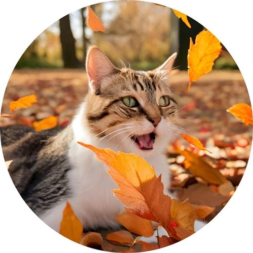 Un chat dans des feuilles mortes