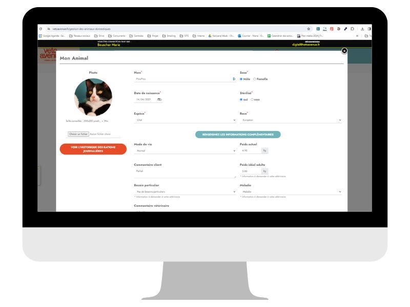 Ordinateur avec profil animal VetoAvenue